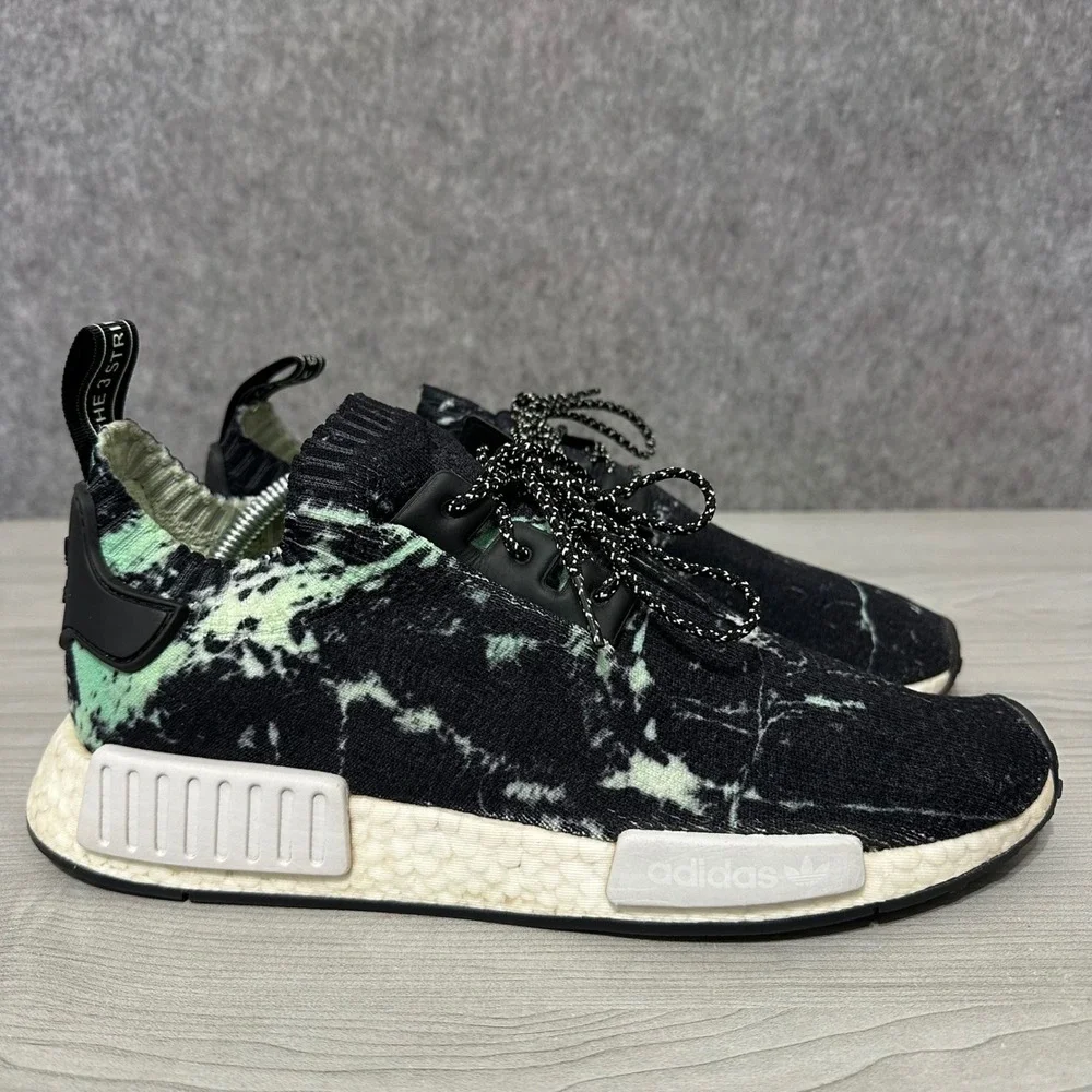 Adidas NMD R1 Primeknit Mens Size 10 Black‎ Green Marble Aero Green BB7996